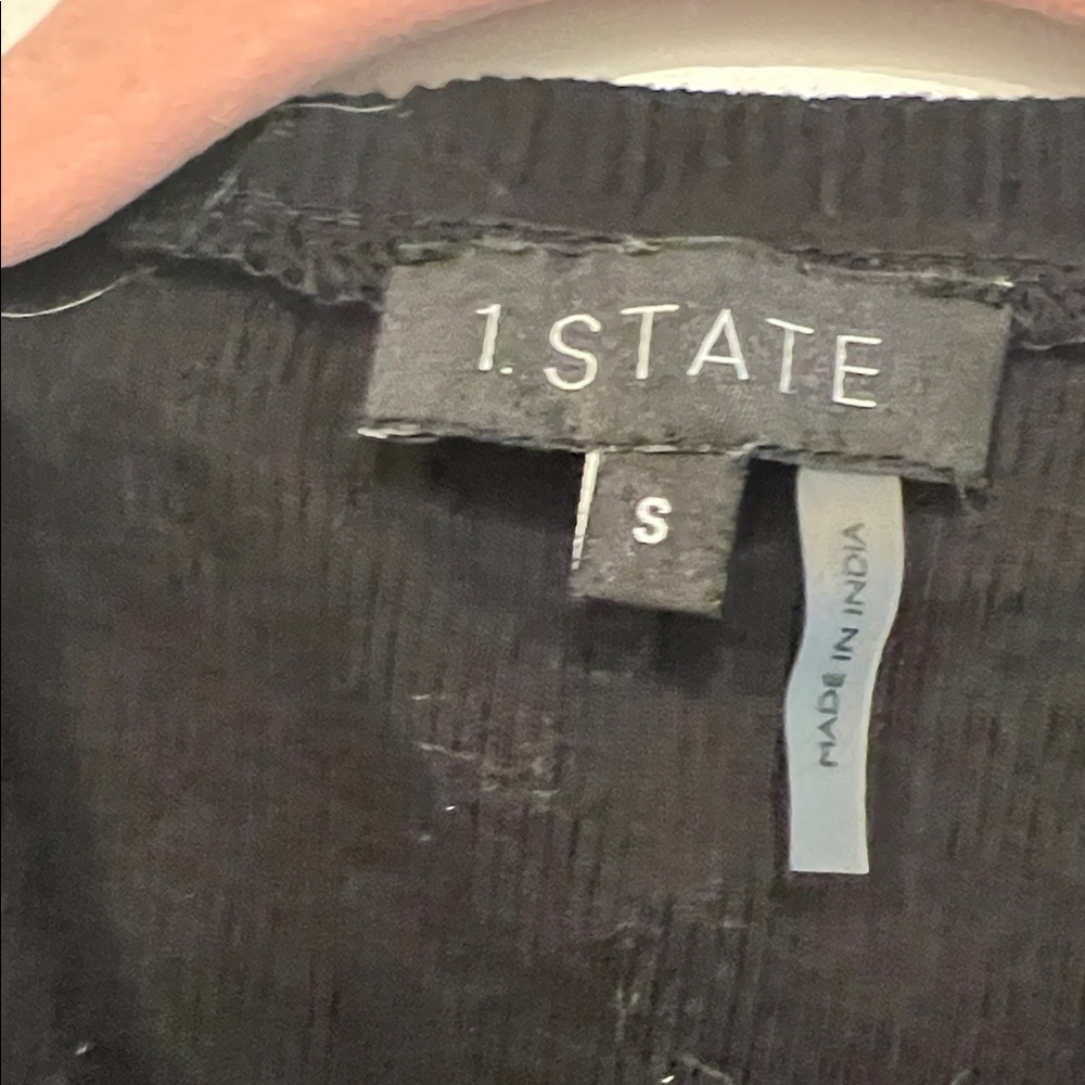 1. State Black Top with Pink Floral Sleeves - Picture 2 of 7